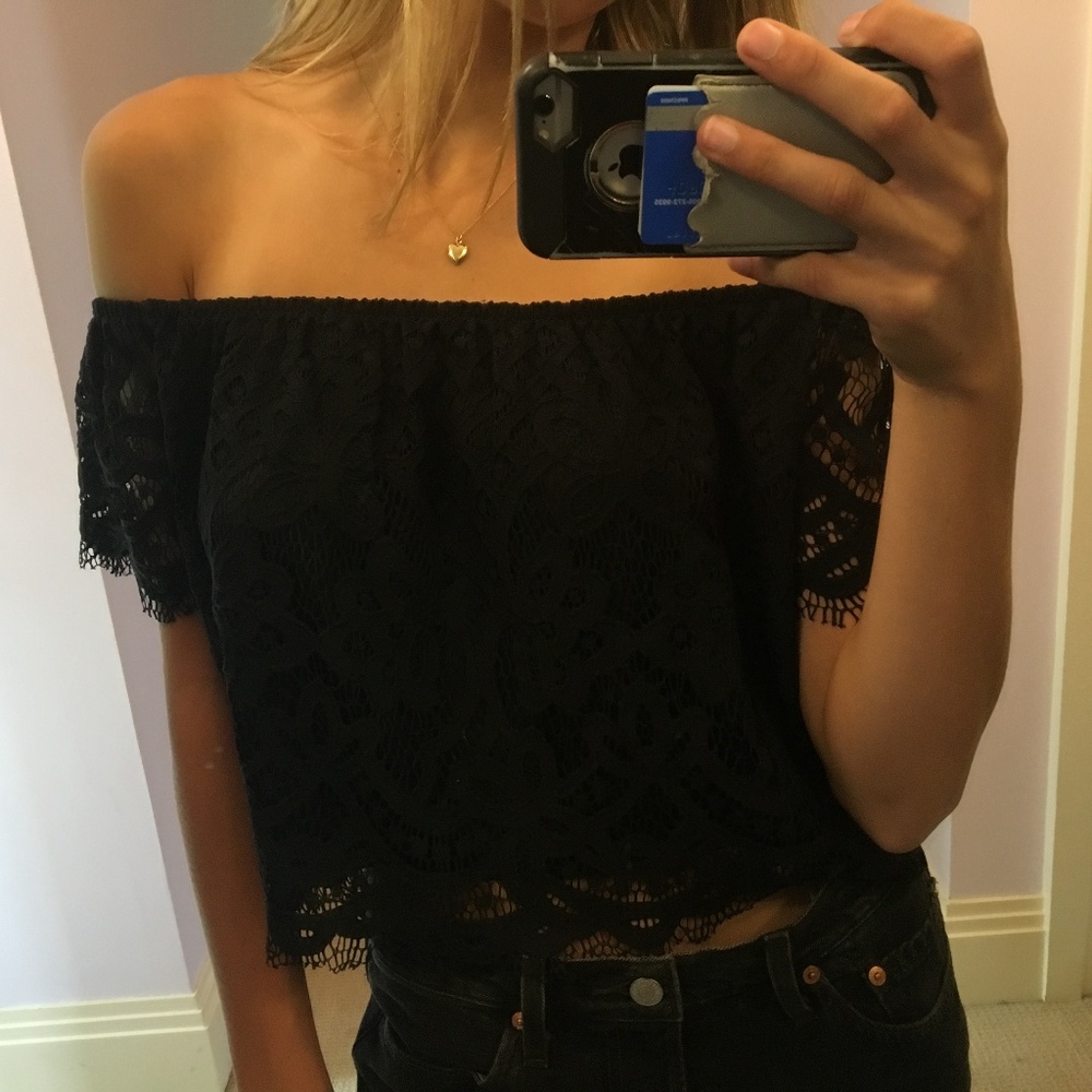 Express Off The Shoulder Black Lace Top